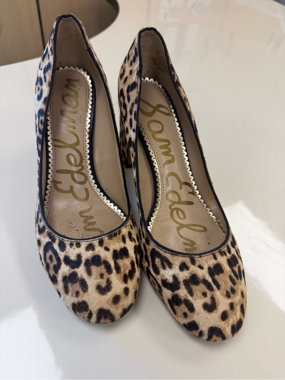 Sam Edelman Stillson Pumps Heels Leopard Print Calf Hair Women's Size US 7.5 M